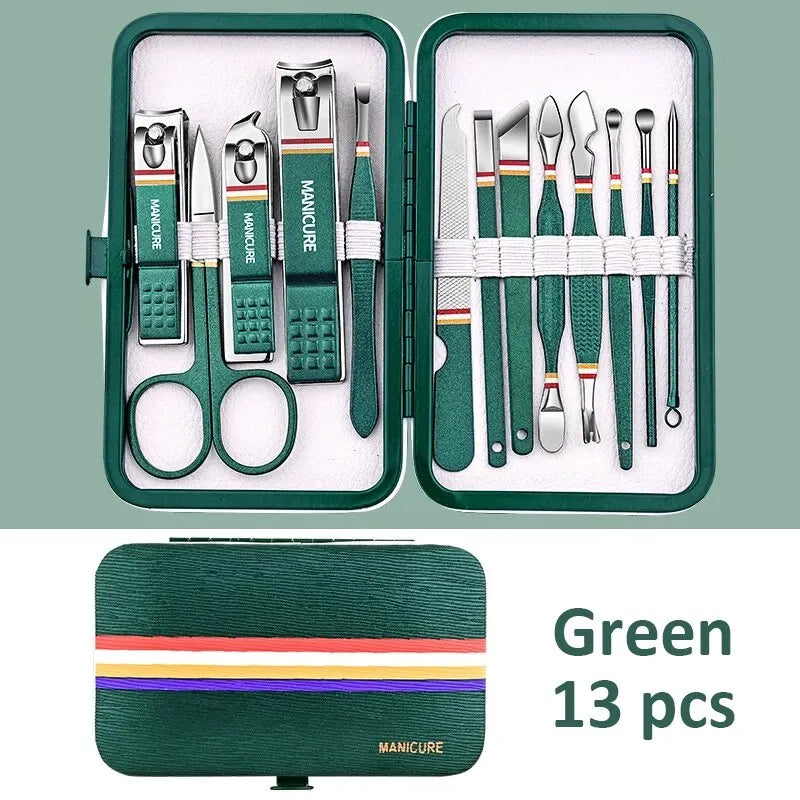 Ouriner 6-18Pcs Portable Manicure Sets Pedicure Kits Bright