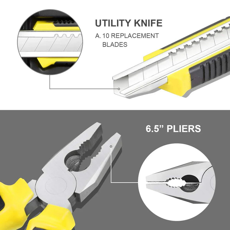 8/9/12/13Piece Tools Set General House hold Hand Tool Kit with Plastic Toolbox Storage Case